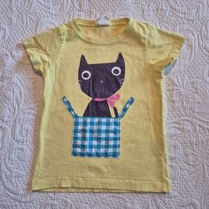 Mini Boden girls 2-3 years yellow short sleeve shirt cat design, guc for age
